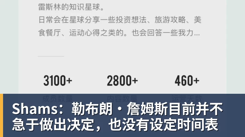 尊龙凯时Shams：勒布朗·詹姆斯目前并不急于做出决定，也没有设定时间表